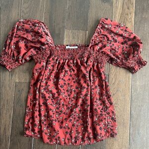 Collective Concepts Red Floral Smocked Off-Shoulder Puff Sleeve Top